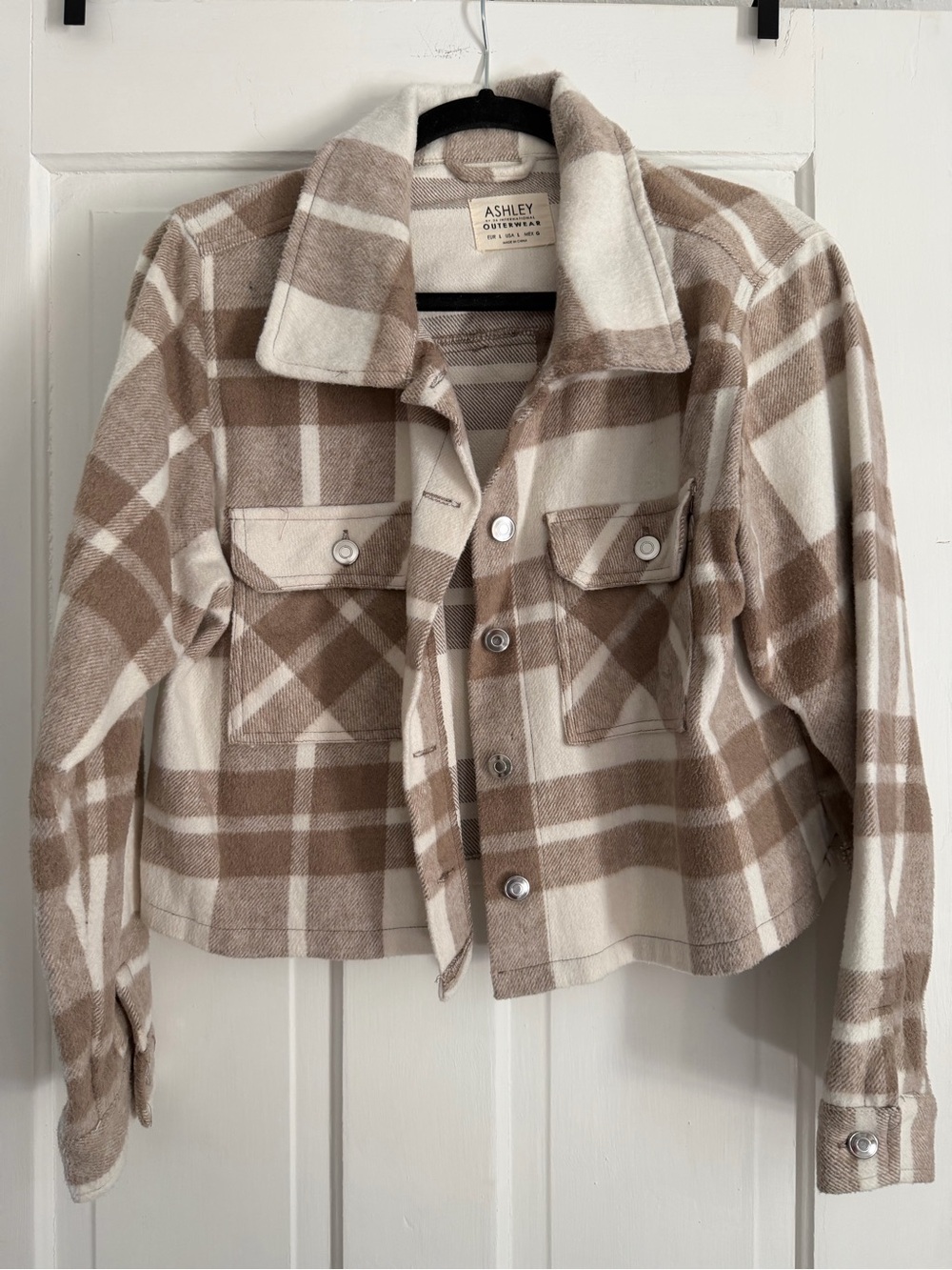 Beige and Cream cropped Plaid Shacket